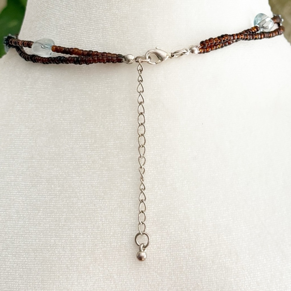 Kenneth Cole Green Inlay Pendant Necklace Seed Beads 16” + 3” Extender Y2K Boho - Picture 5 of 8